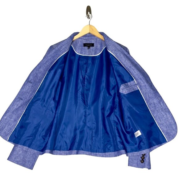 Talbots Chambray Blue Linen Two-Button Long Sleeve Lined Blazer Jacket Size 12 - Picture 10 of 10